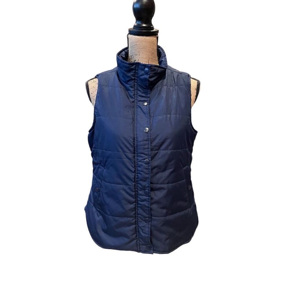 True Craft Women's Puffer Vest Navy Blue Size L Snap Closure Fisherman